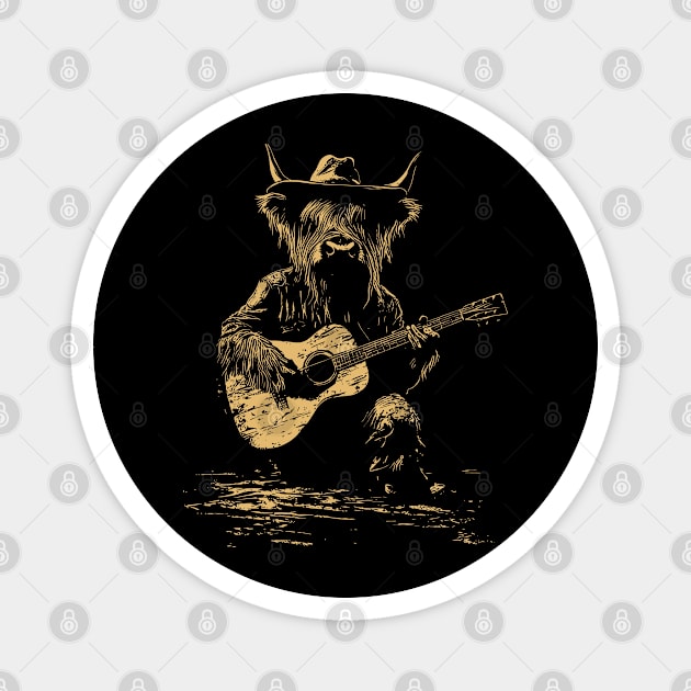 Highland Cow Play Guitar Magnet by JessArty